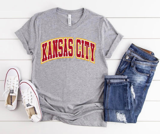 Kansas City Football Red Kan Zuh City on Yellow T-Shirt